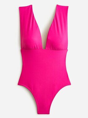 J. Crew Pink Fuschia  sz 22W One Piece Deep V Neck Back Bathing Swimsuit NWT
